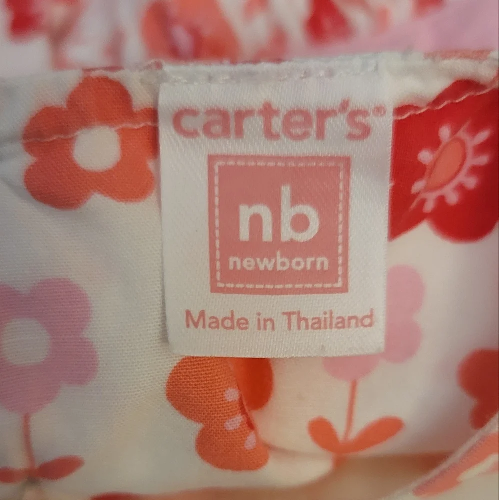 Carters Dress Newborn NB white and pink floral layered bows Sleeveless